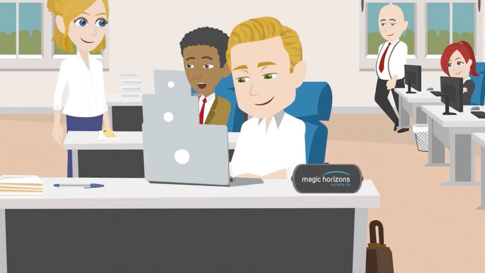 Illustration von zwei Personen bei einer digitalen Beratung